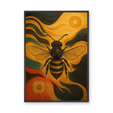 Ornate Bee Art Deco Wall Decor – Black Gold Insect with Teal Swirls