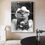 Otter Bath Modern Wall Decor – Cute Black and White Bubble Shower Print