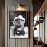 Otter Bath Modern Wall Decor – Cute Black and White Bubble Shower Print