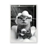 Otter Bath Modern Wall Decor – Cute Black and White Bubble Shower Print