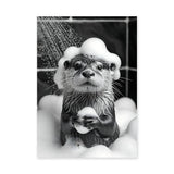 Otter Bath Modern Wall Decor – Cute Black and White Bubble Shower Print