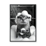 Otter Bath Modern Wall Decor – Cute Black and White Bubble Shower Print