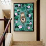 Otter Lily Pond Kids Wall Decor – Mother and Baby Among Flowers