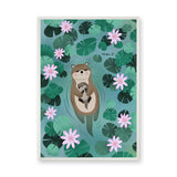 Otter Lily Pond Kids Wall Decor – Mother and Baby Among Flowers