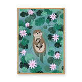 Otter Lily Pond Kids Wall Decor – Mother and Baby Among Flowers