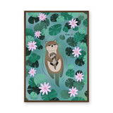 Otter Lily Pond Kids Wall Decor – Mother and Baby Among Flowers