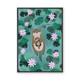 Otter Lily Pond Kids Wall Decor – Mother and Baby Among Flowers