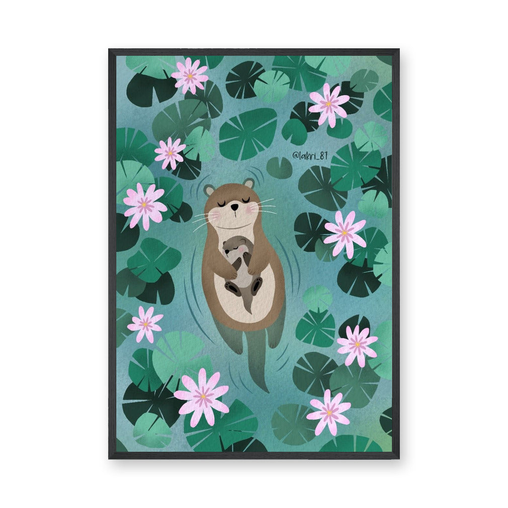 Otter Lily Pond Kids Wall Decor – Mother and Baby Among Flowers