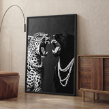 Panther and Leopard Modern Wall Decor – Black White Pearls Fashion Print
