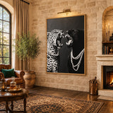 Panther and Leopard Modern Wall Decor – Black White Pearls Fashion Print