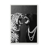 Panther and Leopard Modern Wall Decor – Black White Pearls Fashion Print