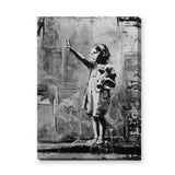 Peace Sign Girl Modern Wall Decor – Black and White Teddy Bear Portrait