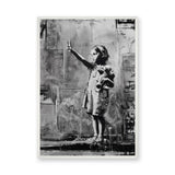 Peace Sign Girl Modern Wall Decor – Black and White Teddy Bear Portrait