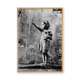 Peace Sign Girl Modern Wall Decor – Black and White Teddy Bear Portrait