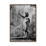Peace Sign Girl Modern Wall Decor – Black and White Teddy Bear Portrait