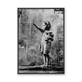 Peace Sign Girl Modern Wall Decor – Black and White Teddy Bear Portrait