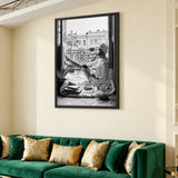 Photography Vintage Wall Art Poster – Black and White Champagne Balcony Portrait