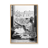 Photography Vintage Wall Art Poster – Black and White Champagne Balcony Portrait