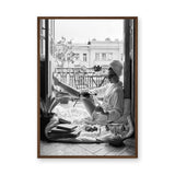 Photography Vintage Wall Art Poster – Black and White Champagne Balcony Portrait