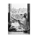 Photography Vintage Wall Art Poster – Black and White Champagne Balcony Portrait