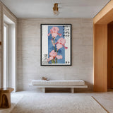 Pink Iris Modern Botanical Wall Decor – Blue Japanese Typography Print