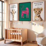 Pink Leopard Pop Art Wall Art Poster – Bright Animal Print on Green