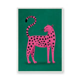 Pink Leopard Pop Art Wall Art Poster – Bright Animal Print on Green