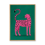 Pink Leopard Pop Art Wall Art Poster – Bright Animal Print on Green