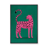 Pink Leopard Pop Art Wall Art Poster – Bright Animal Print on Green
