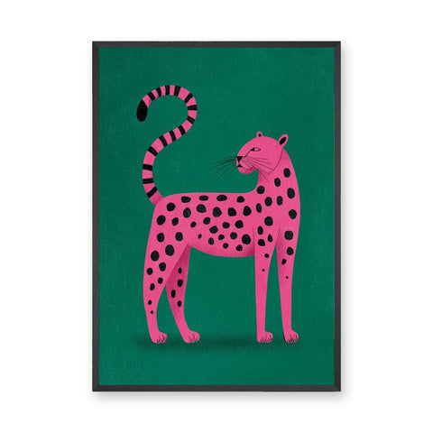 Pink Leopard Pop Art Wall Art Poster – Bright Animal Print on Green