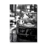 Porsche 911 Modern Wall Art Print – Black and White Rainy City Street