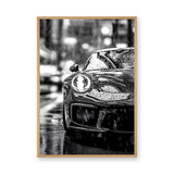 Porsche 911 Modern Wall Art Print – Black and White Rainy City Street