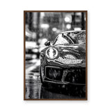 Porsche 911 Modern Wall Art Print – Black and White Rainy City Street