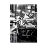 Porsche 911 Modern Wall Art Print – Black and White Rainy City Street
