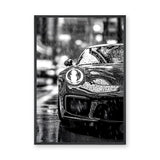 Porsche 911 Modern Wall Art Print – Black and White Rainy City Street