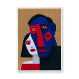 Portrait Abstract Cubist Wall Art Print – Bold Overlapping Couple Faces