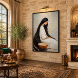 Portrait Boho Wall Decor – Seated Woman With Long Black Hair