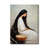 Portrait Boho Wall Decor – Seated Woman With Long Black Hair