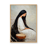 Portrait Boho Wall Decor – Seated Woman With Long Black Hair
