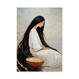 Portrait Boho Wall Decor – Seated Woman With Long Black Hair