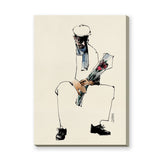 Portrait Line Art Wall Decor – Seated Man Holding Bouquet Sketch