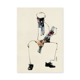 Portrait Line Art Wall Decor – Seated Man Holding Bouquet Sketch