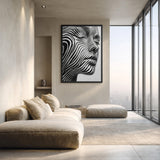 Portrait Modern Abstract Wall Art Print – Black White Striped Face Profile