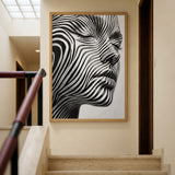 Portrait Modern Abstract Wall Art Print – Black White Striped Face Profile