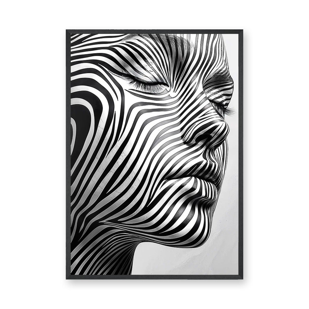 Portrait Modern Abstract Wall Art Print – Black White Striped Face Profile