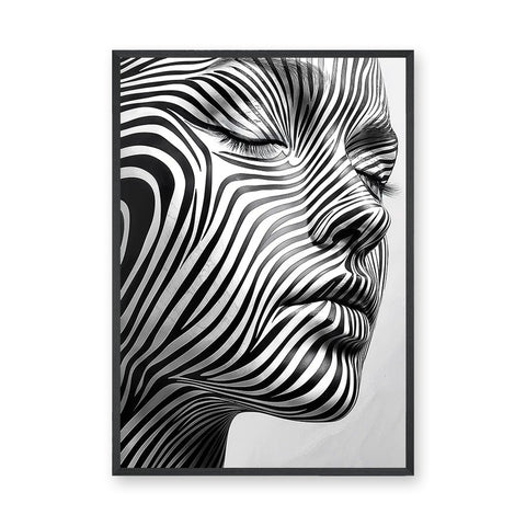 Portrait Modern Abstract Wall Art Print – Black White Striped Face Profile