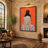 Portrait Modern Abstract Wall Art Print – Woman Reading Book in Orange