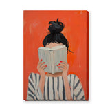 Portrait Modern Abstract Wall Art Print – Woman Reading Book in Orange