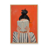 Portrait Modern Abstract Wall Art Print – Woman Reading Book in Orange