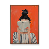 Portrait Modern Abstract Wall Art Print – Woman Reading Book in Orange